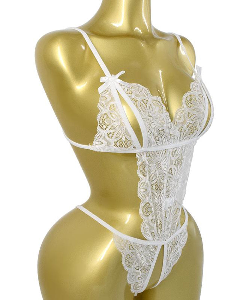 Women's Sexy Sheer Floral Lace Backless One-Piece Pajamas