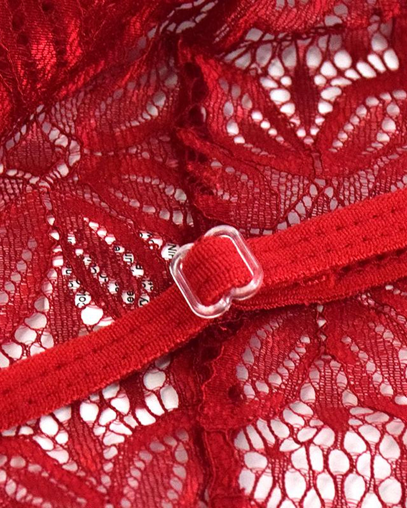 Women's Sexy Sheer Floral Lace Backless One-Piece Pajamas