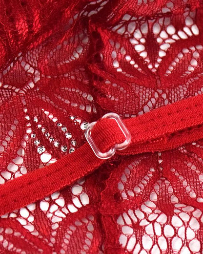 Pijama de una pieza sin espalda de encaje floral translúcido sexy para mujer