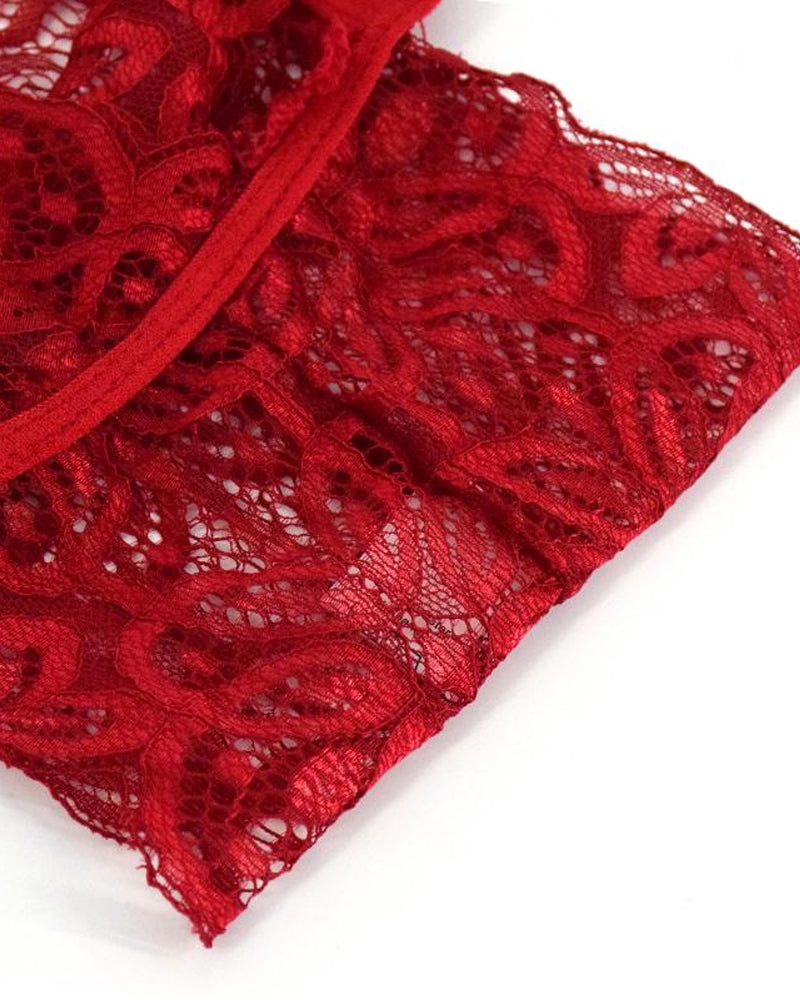 Pijama de una pieza sin espalda de encaje floral translúcido sexy para mujer