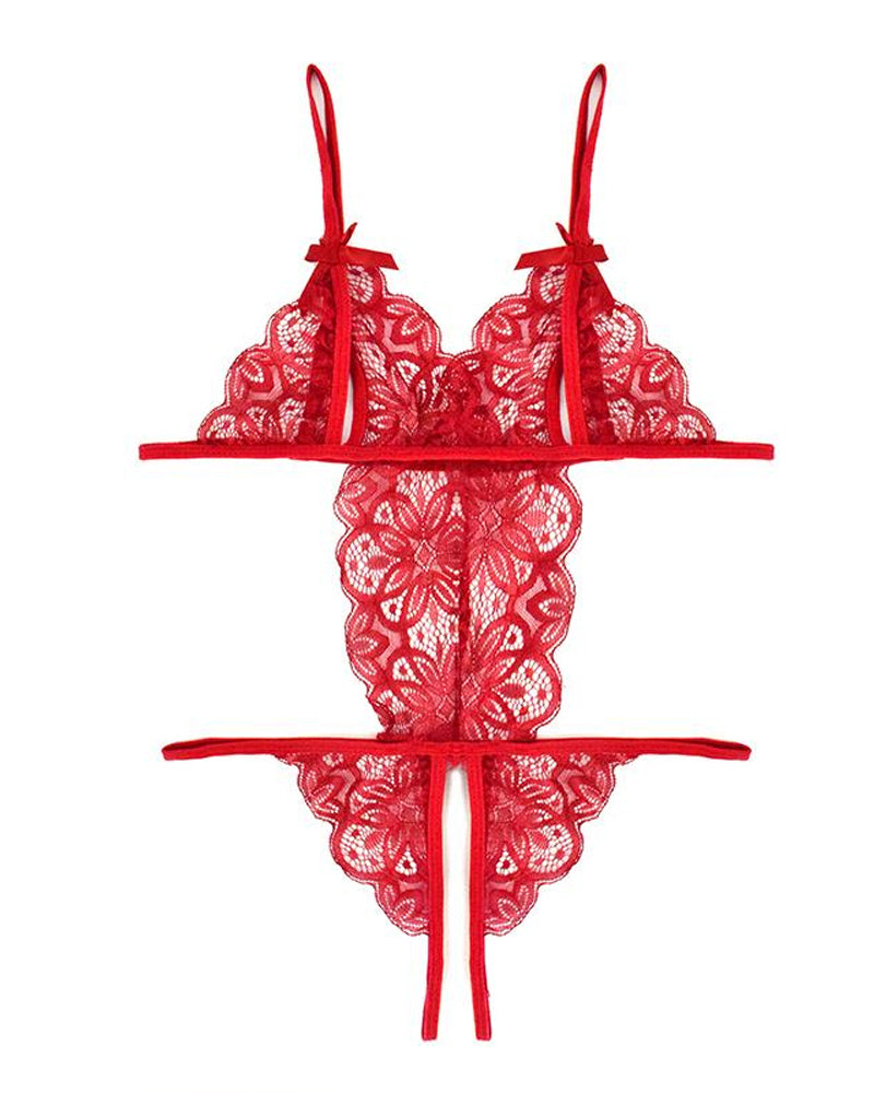 Women's Sexy Sheer Floral Lace Backless One-Piece Pajamas