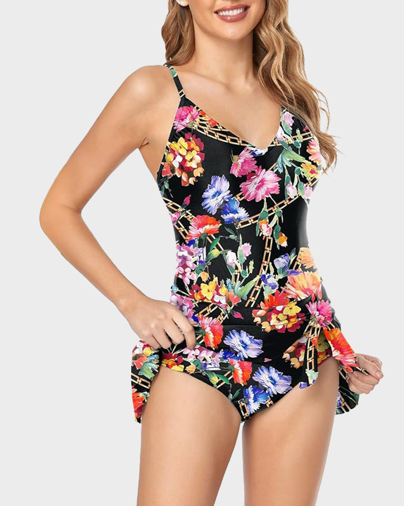 Traje de baño de una pieza para mujer con control de abdomen, ajuste slim y talla grande