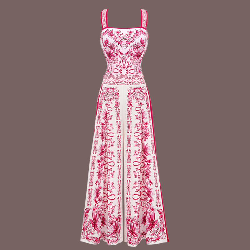 Sling Lily y Majolica Serie Patrón Impreso Traje de Baño de Una Pieza y Falda o Pantalones