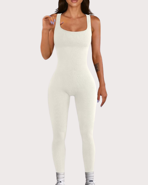 Sleeveless ribbed square neck workout jumpsuit