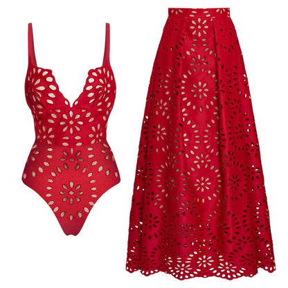 Traje de baño de una pieza Flower Hollow y falda
