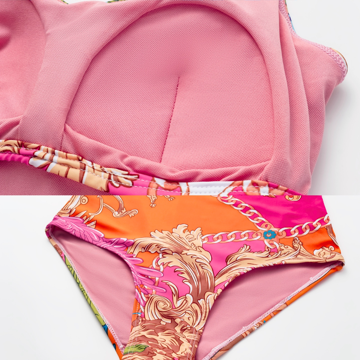 Traje de baño de una pieza con estampado de concha de cuello redondo y pareo o falda