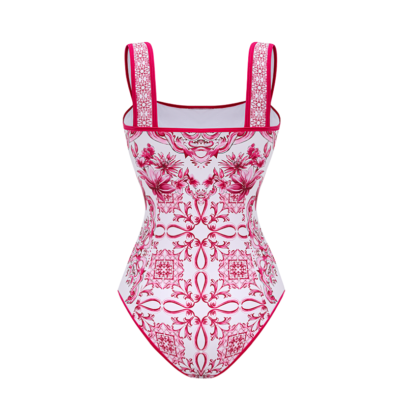 Sling Lily y Majolica Serie Patrón Impreso Traje de Baño de Una Pieza y Falda o Pantalones