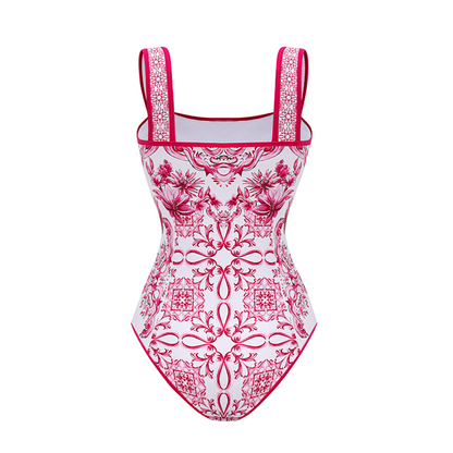 Sling Lily y Majolica Serie Patrón Impreso Traje de Baño de Una Pieza y Falda o Pantalones