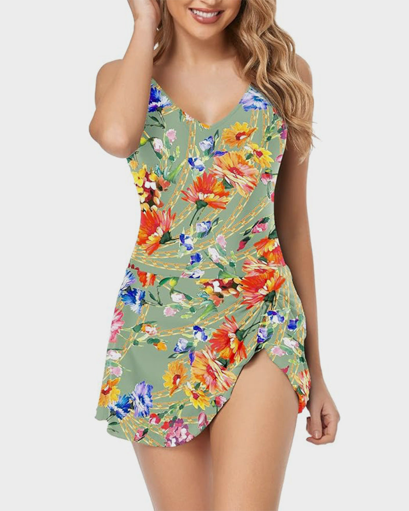 Traje de baño de una pieza para mujer con control de abdomen, ajuste slim y talla grande