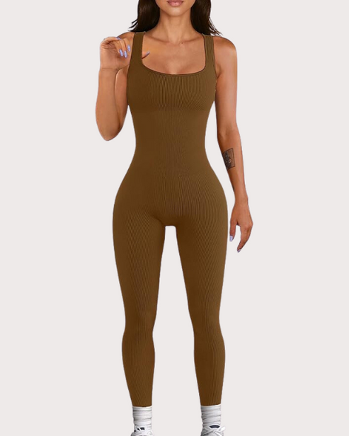 Sleeveless ribbed square neck workout jumpsuit