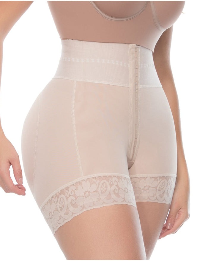 Shorts de compresión doble de cintura alta con control de abdomen en la sección media
