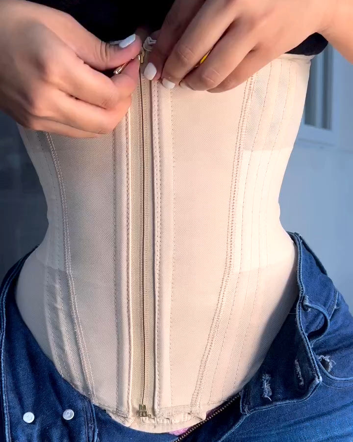 Fajas Colombianas de doble compresión para mujer, entrenador de cintura ajustable con cremallera y gancho, moldeador de cuerpo, corsé de vientre plano
