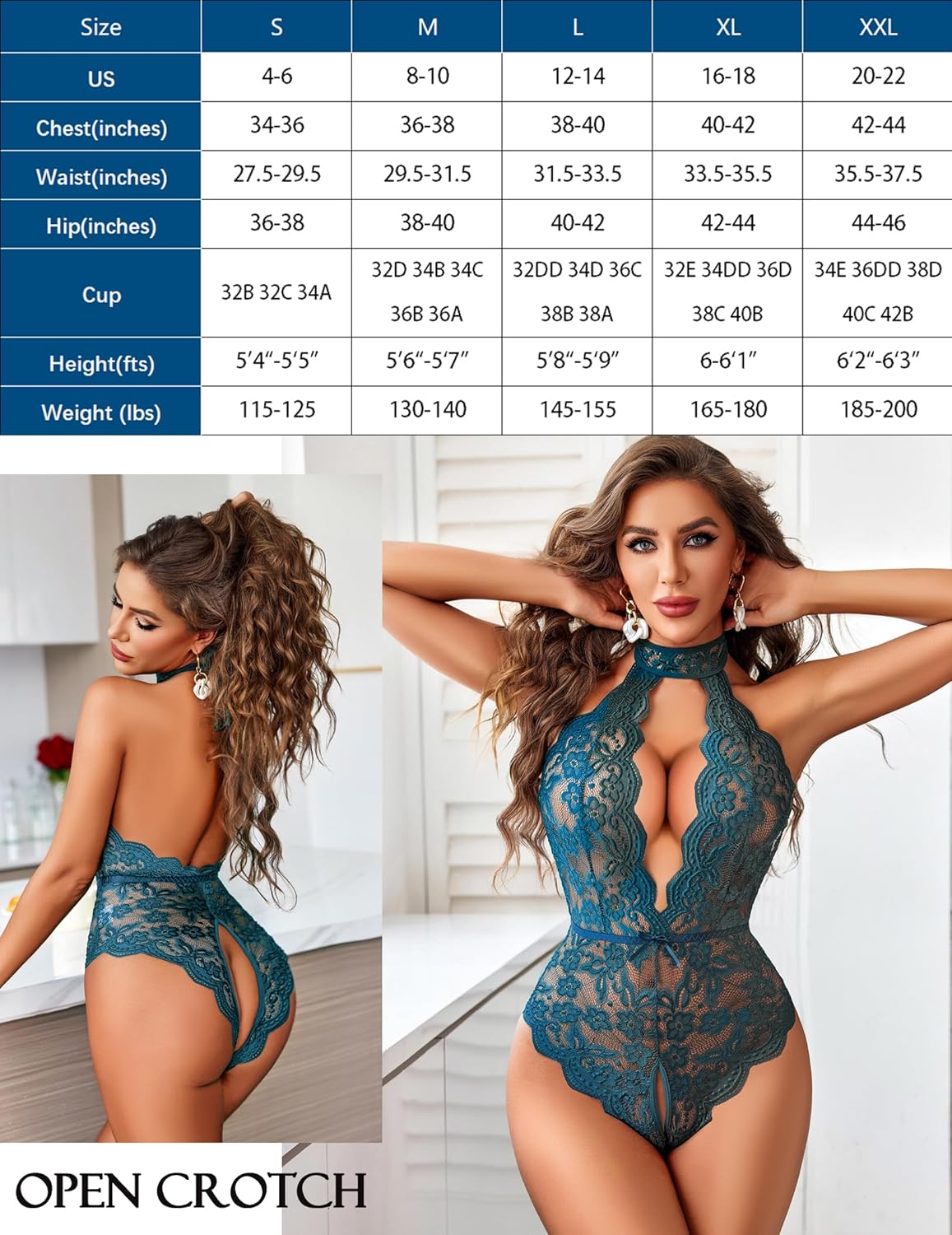 Halter V-neck lace bodysuit