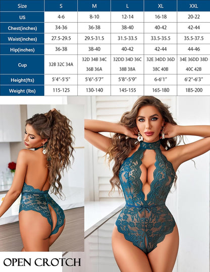 Body de encaje con cuello en V tipo halter