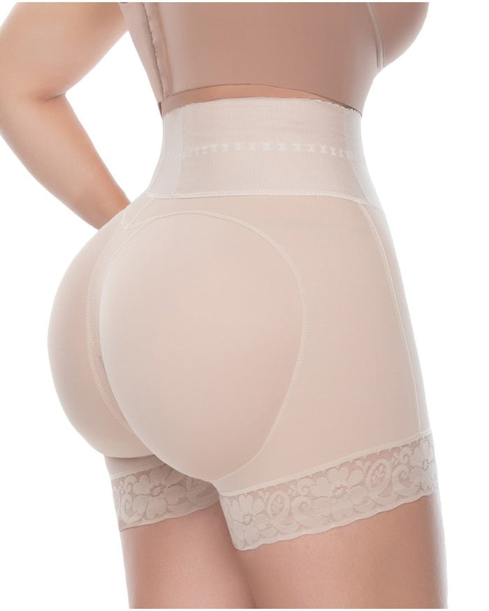 Shorts de compresión doble de cintura alta con control de abdomen en la sección media