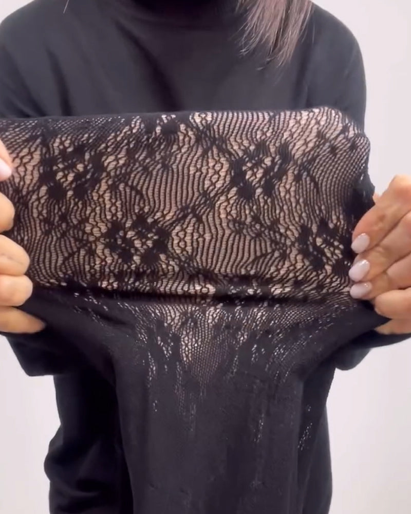 Warm Velvet Leggings with Lace Pattern Plus