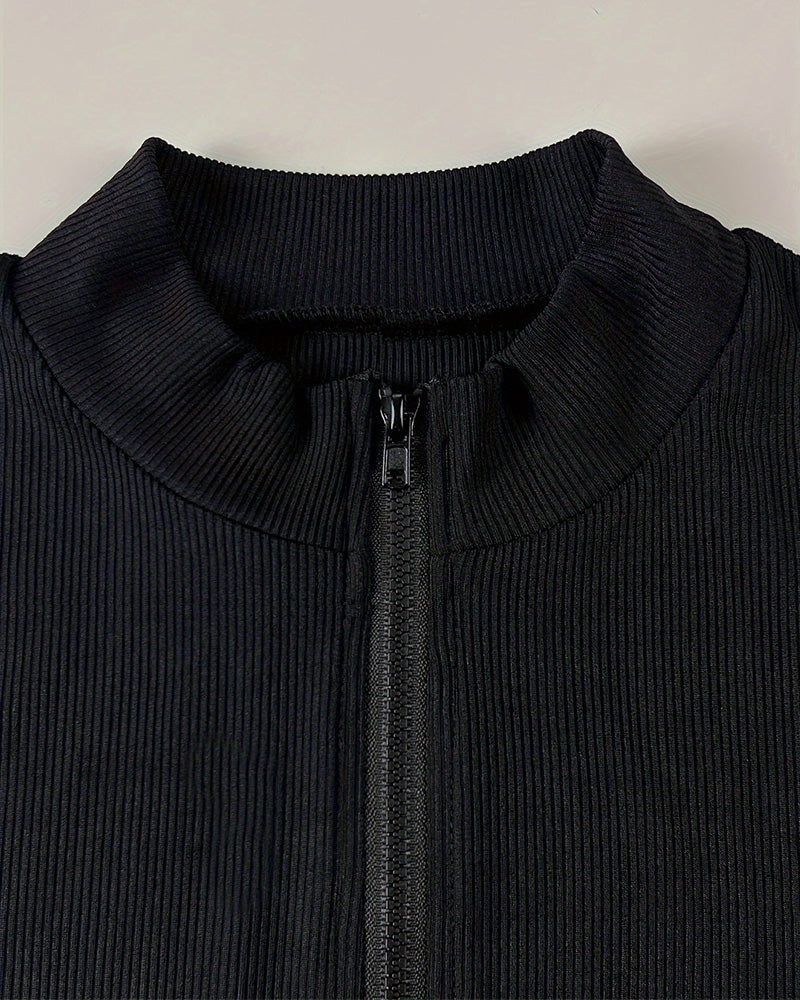 Front zipper butt lifter, sexy long sleeve ribbed tights