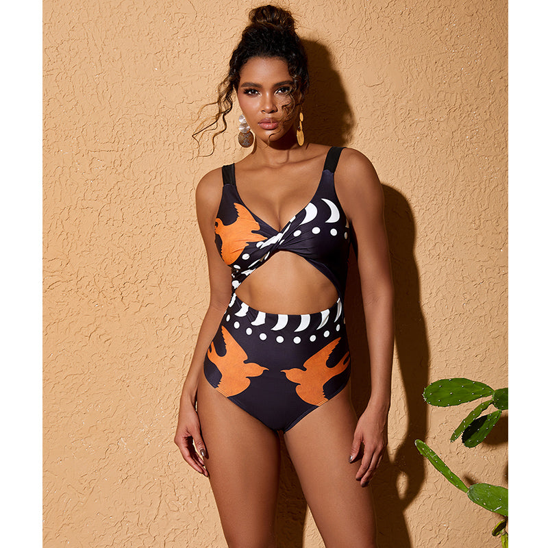 High-waisted one-sleeve swimsuit and pants or skirt