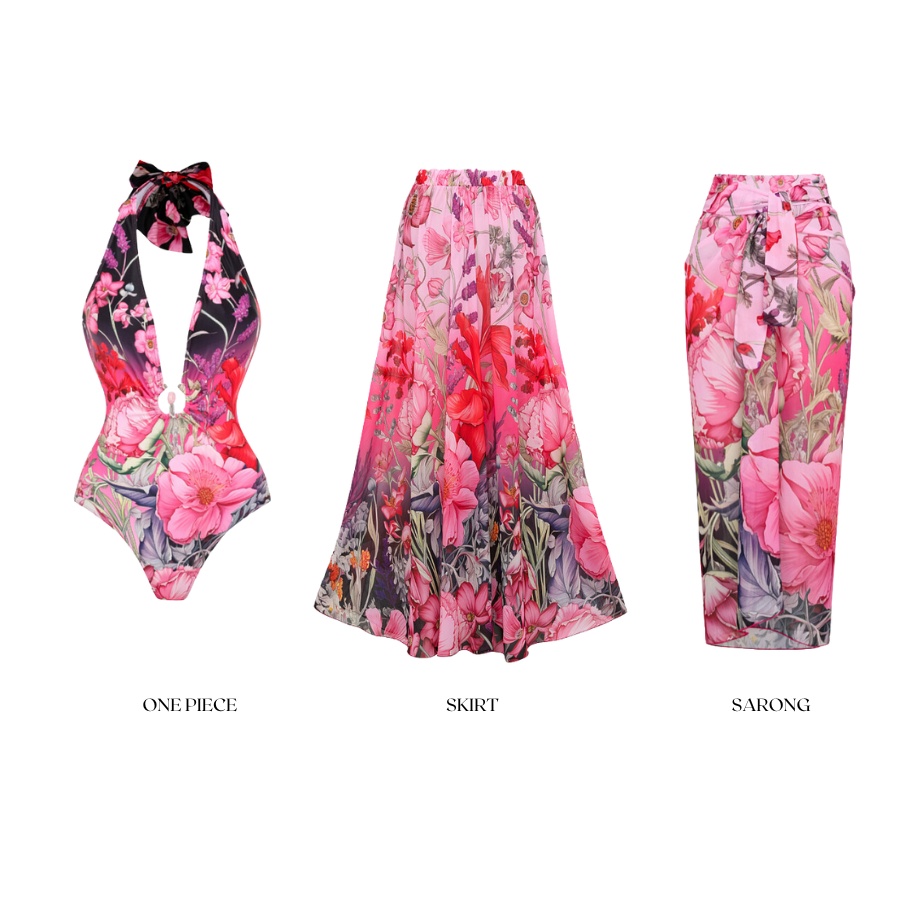 Traje de baño de una pieza con escote en V profundo y pareo estampado