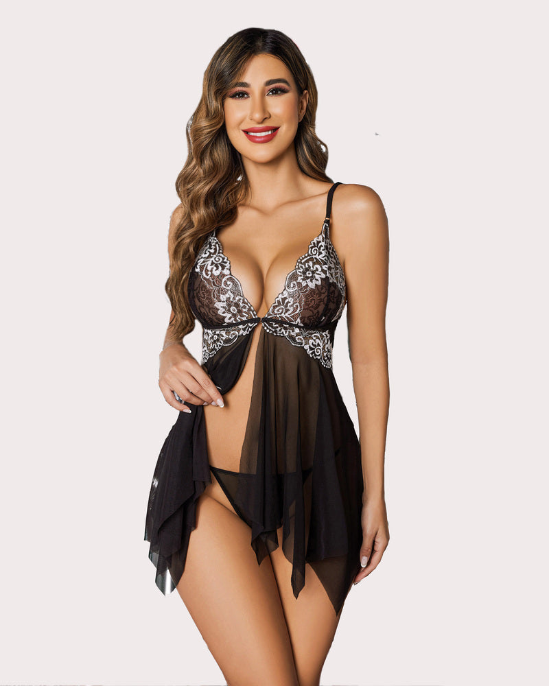 Vestido de Noche con Cierre Frontal de Encaje
