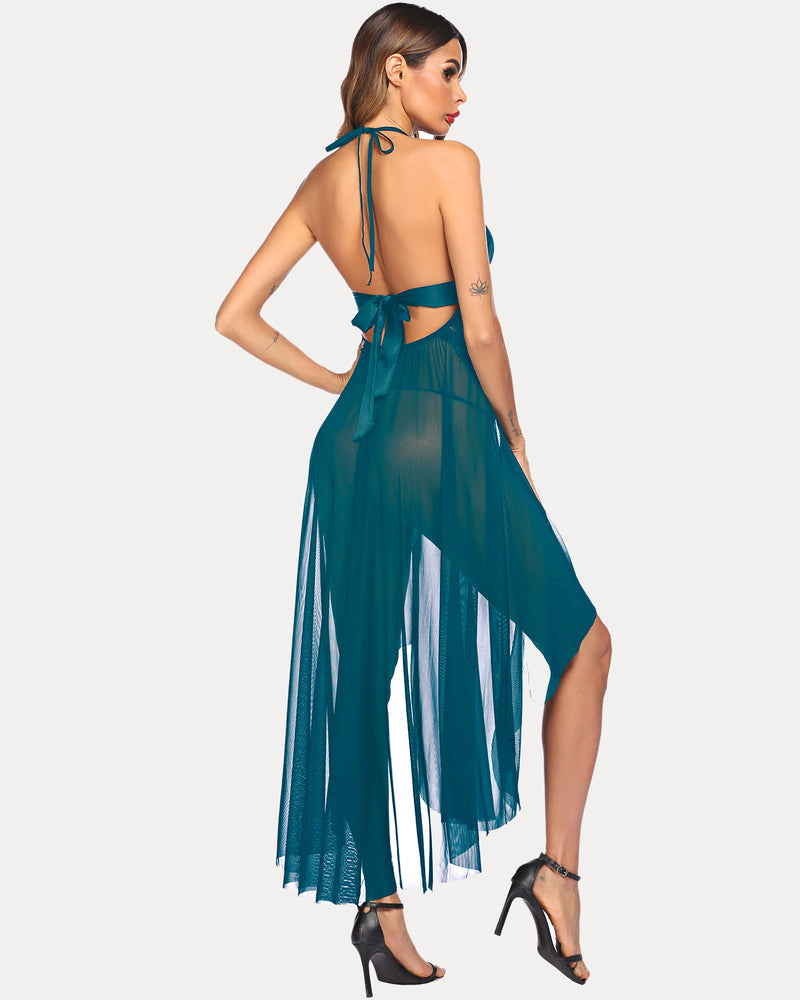Vestido de malla de encaje con escote en V profundo