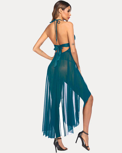 Vestido de malla de encaje con escote en V profundo
