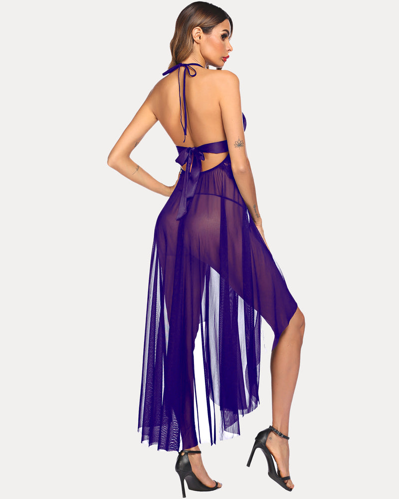 Vestido de malla de encaje con escote en V profundo
