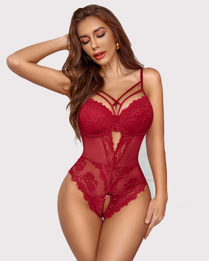 Body de encaje floral sin entrepierna