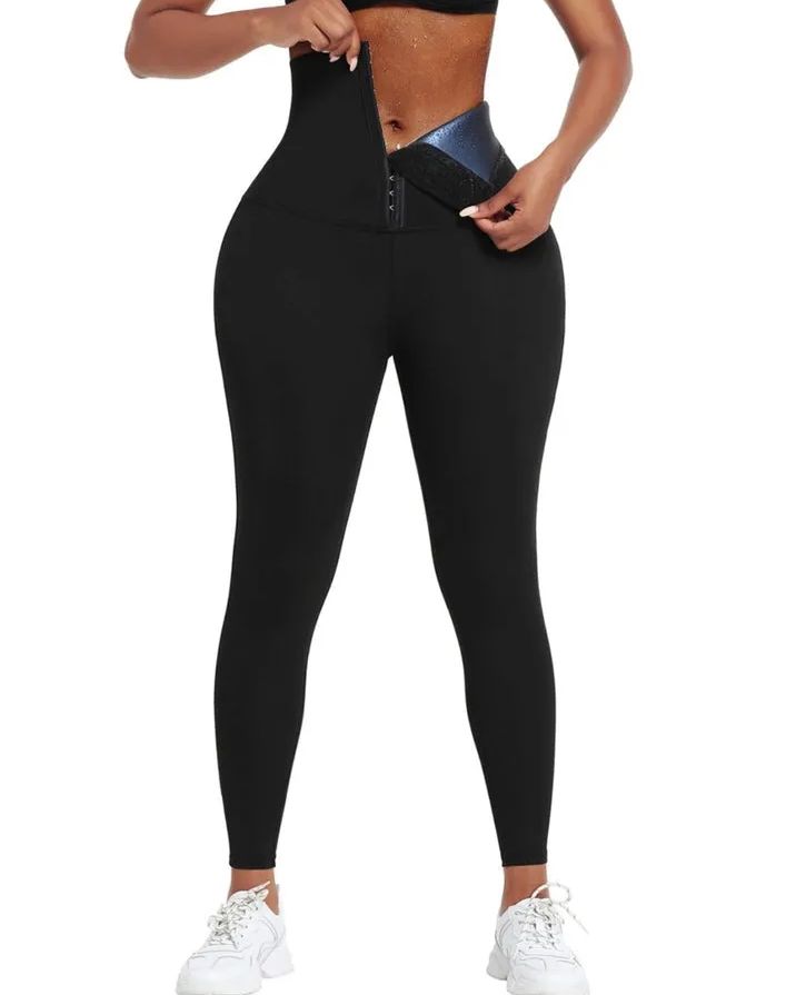 Blue neoprene tummy control leggings