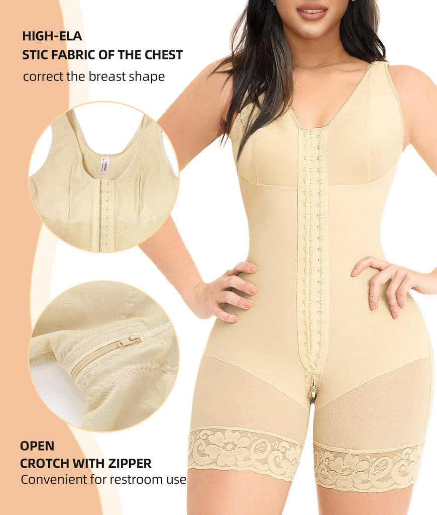 High compression bodysuit for sculpting and shaping.