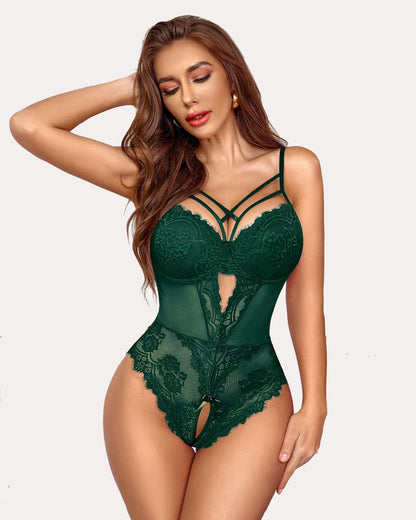 Body de encaje floral sin entrepierna