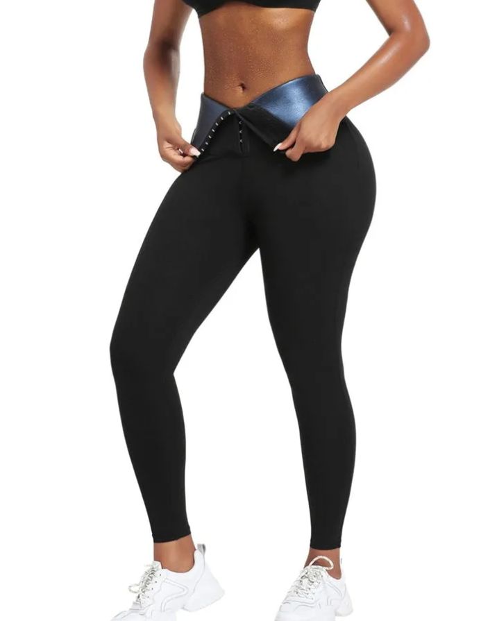 Blue neoprene tummy control leggings