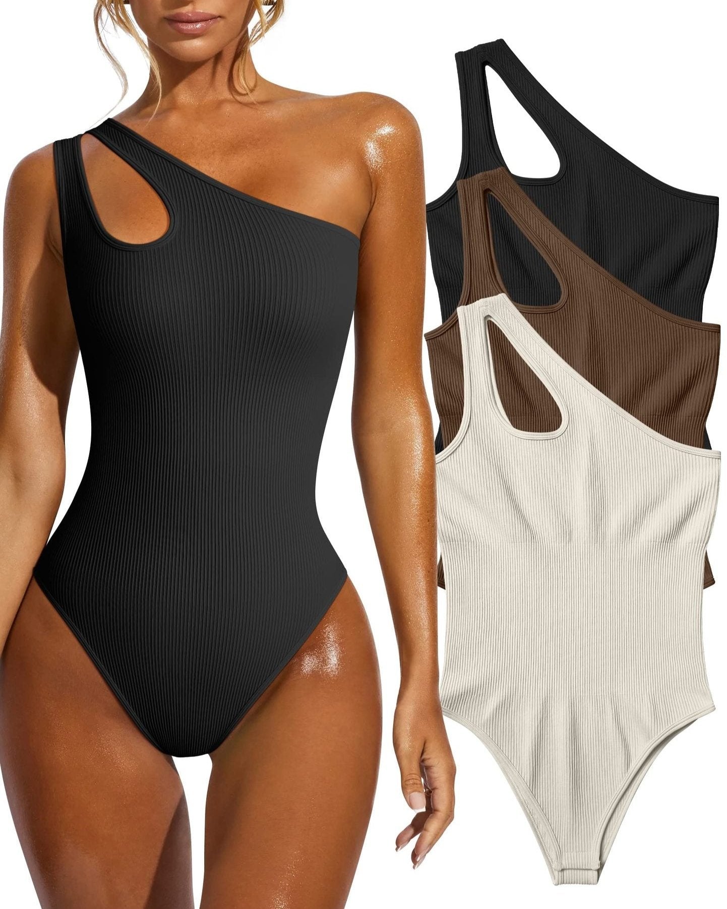 Body moldeador ajustado con un solo hombro y corte que controla el abdomen