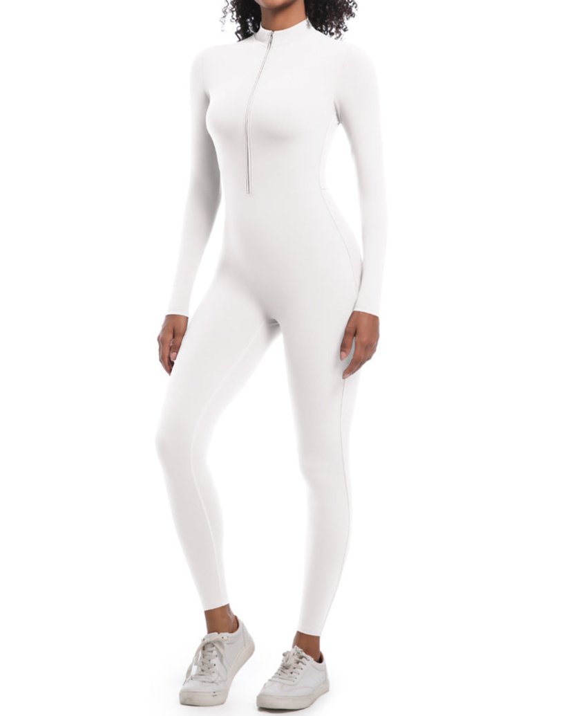 Women's Seamless Workout Jumpsuit Ribbed Yoga One Piece Long Sleeve Leggings