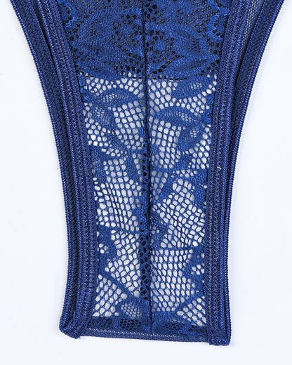 Body de encaje floral transparente con lazos laterales cruzados