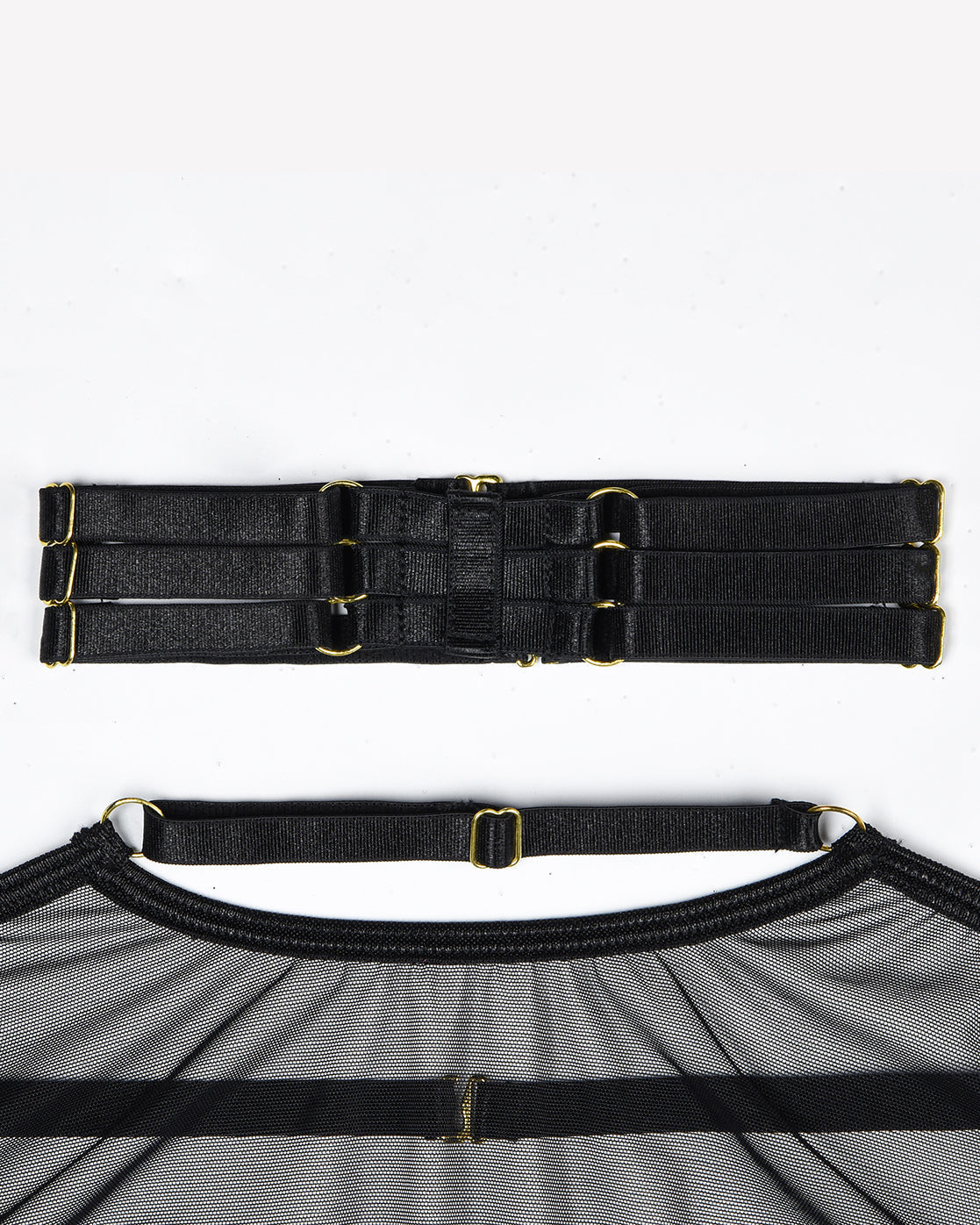 Conjunto de 4 piezas de sujetador y tanga de malla transparente