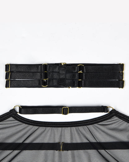 Conjunto de 4 piezas de sujetador y tanga de malla transparente