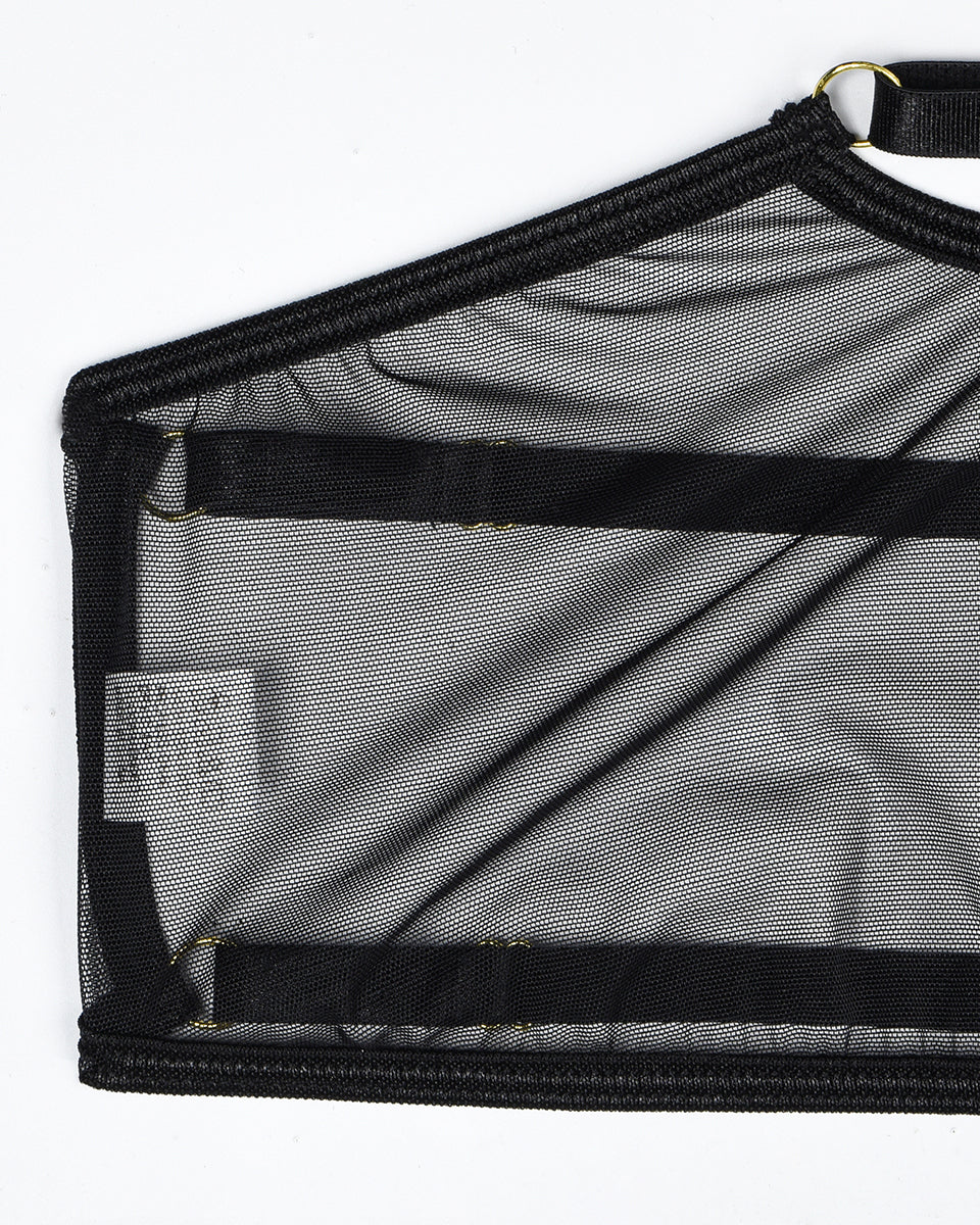 Conjunto de 4 piezas de sujetador y tanga de malla transparente