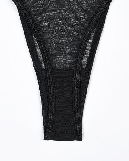 Conjunto de 4 piezas de sujetador y tanga de malla transparente