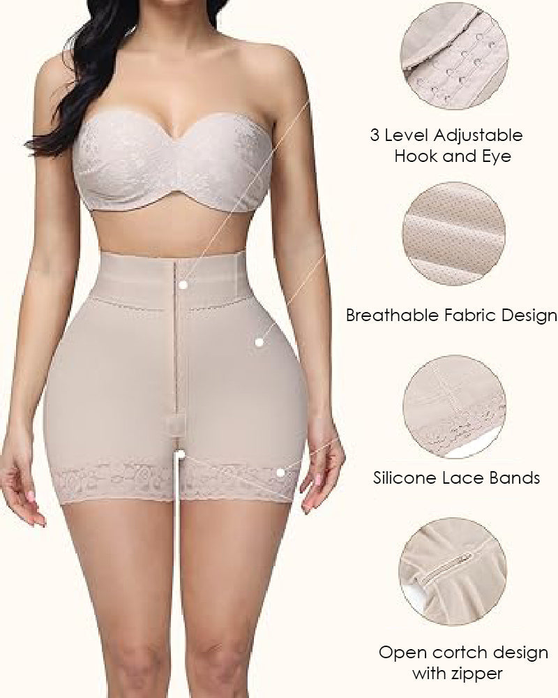 Shorts de compresión doble de cintura alta con control de abdomen en la sección media