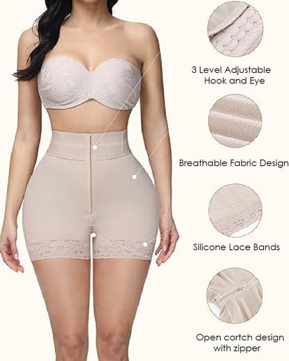 Shorts de compresión doble de cintura alta con control de abdomen en la sección media