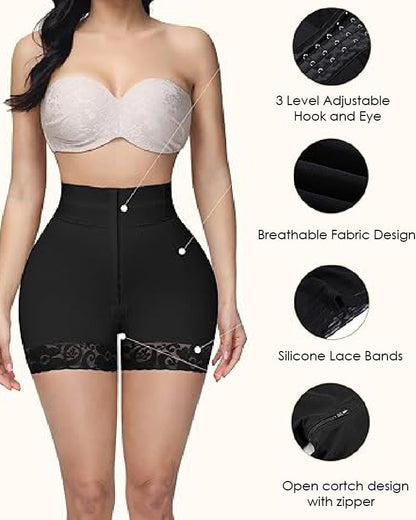 Shorts de compresión doble de cintura alta con control de abdomen en la sección media