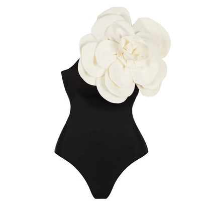 Traje de baño de una pieza con un hombro y falda de flor 3D
