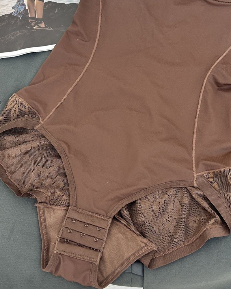 Top sin mangas tipo tubo con control de abdomen para mujer, body moldeador de cadera con encaje