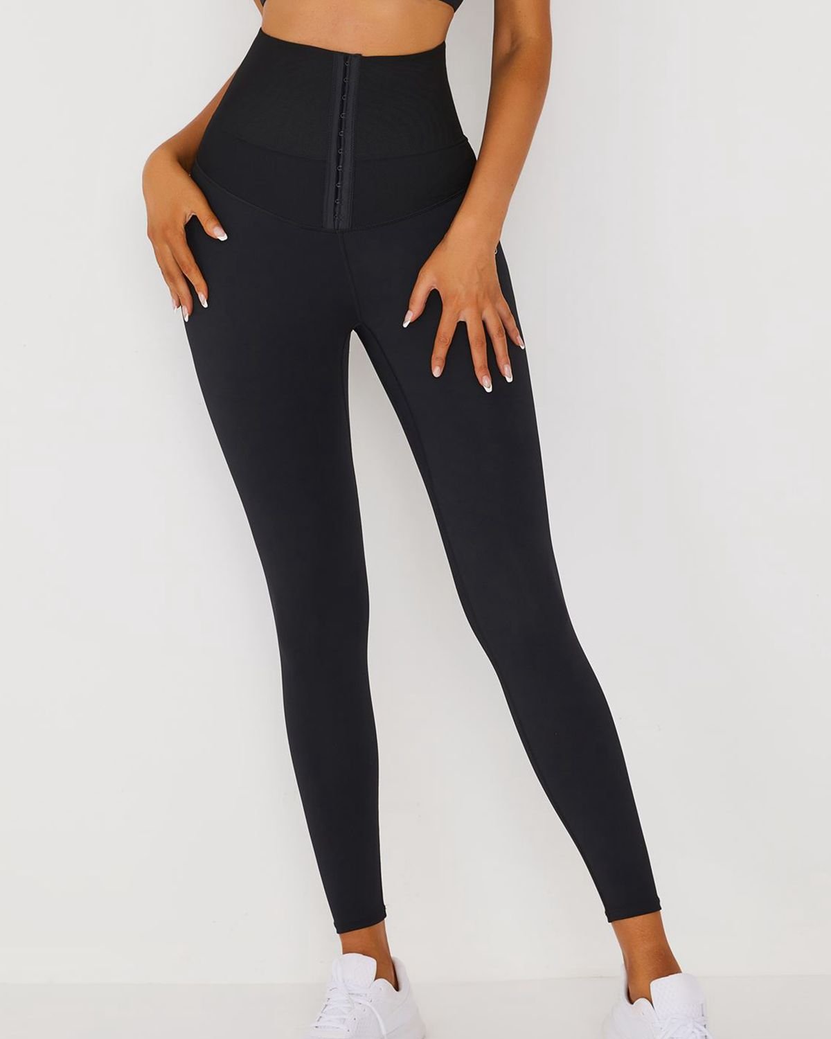 Mallas de corsé de fitness de cintura alta para mujer con 3 filas de ganchos