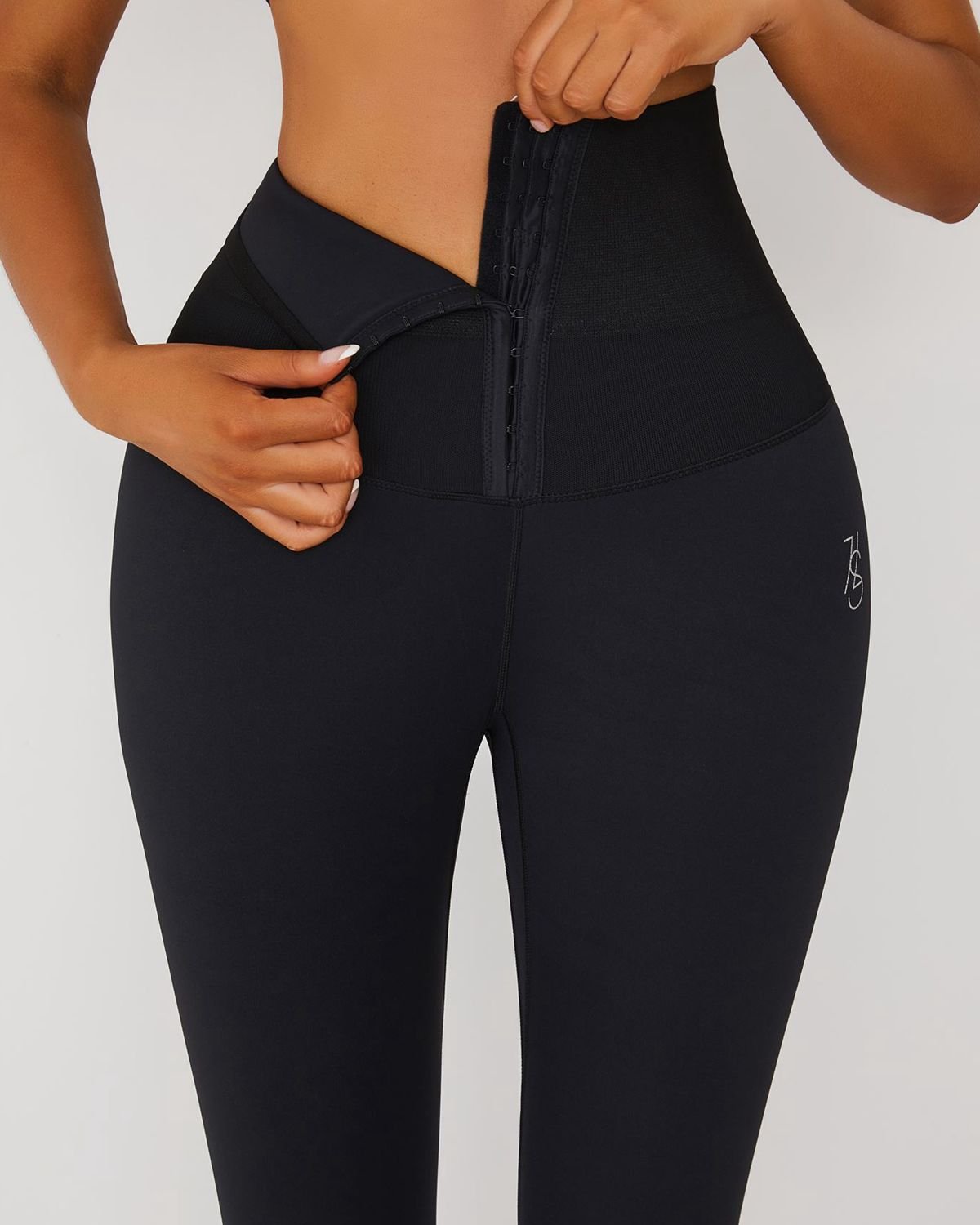 Mallas de corsé de fitness de cintura alta para mujer con 3 filas de ganchos