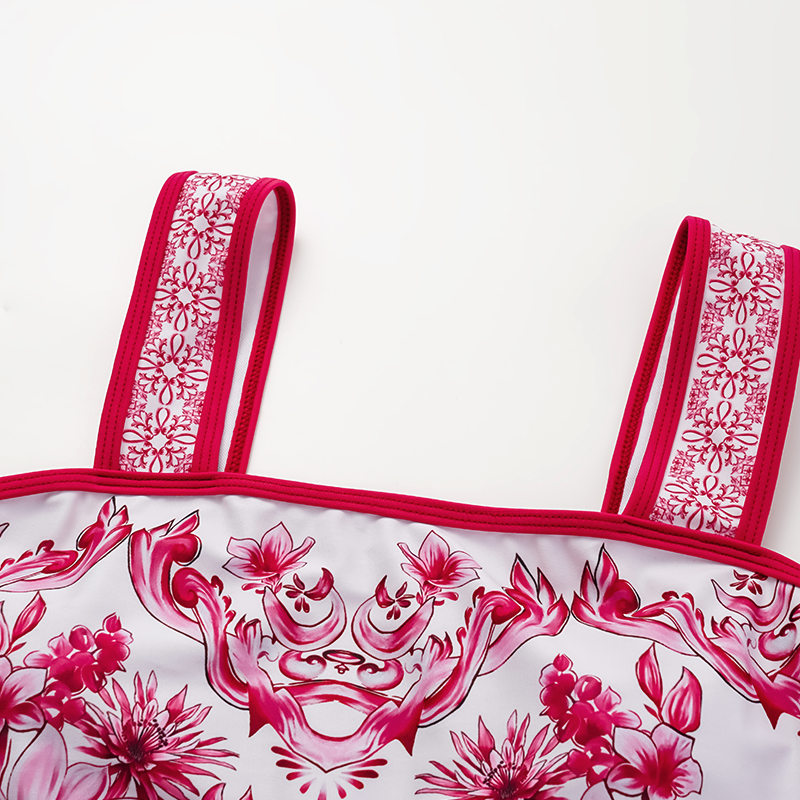 Sling Lily y Majolica Serie Patrón Impreso Traje de Baño de Una Pieza y Falda o Pantalones