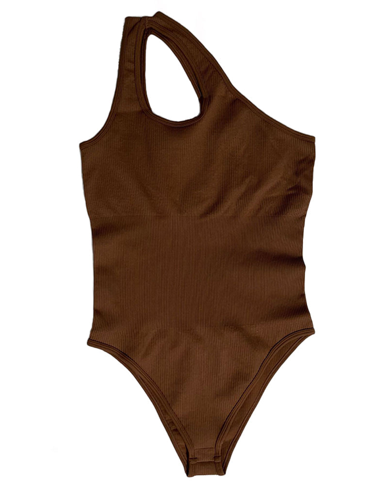 Body moldeador ajustado con un solo hombro y corte que controla el abdomen