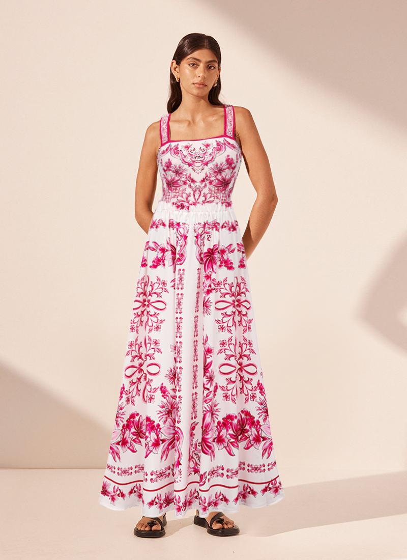 Sling Lily y Majolica Serie Patrón Impreso Traje de Baño de Una Pieza y Falda o Pantalones