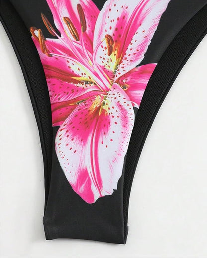 Conjuntos de bikini para mujer con estampado floral, traje de baño con halter y lazo en la espalda, con falda de cobertura
